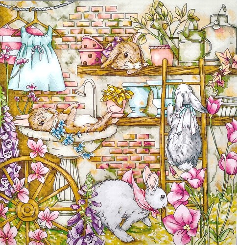 Rabbits garden 14 count - rabbits,