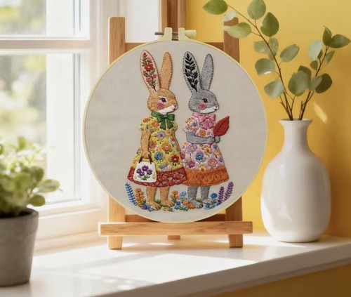 Embroidery kit rabbits dress - kit,